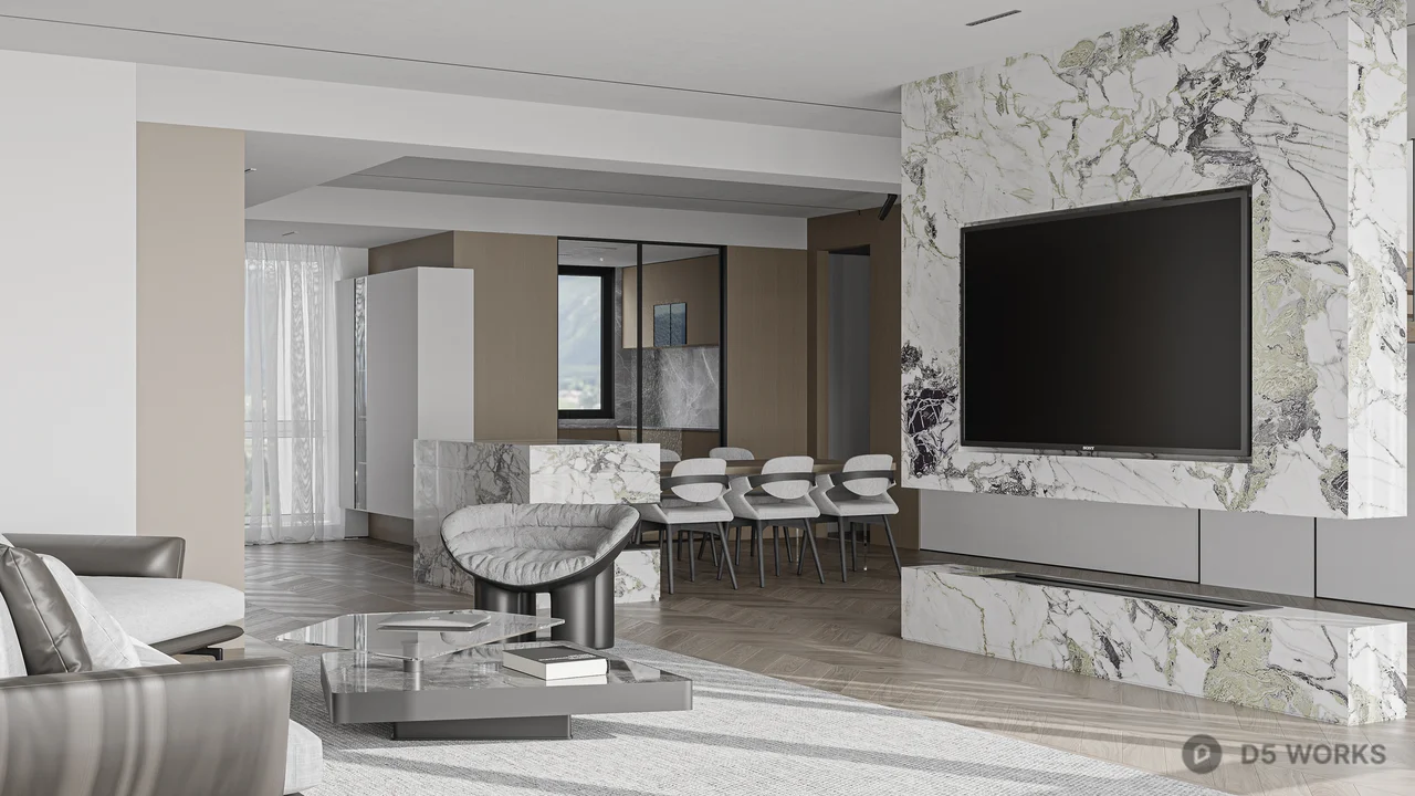 Modern Minimalist Living Dining Space 3d model - Image 1