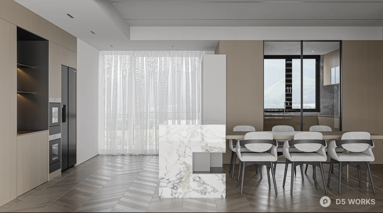 Modern Minimalist Living Dining Space 3d model thumbnail 3