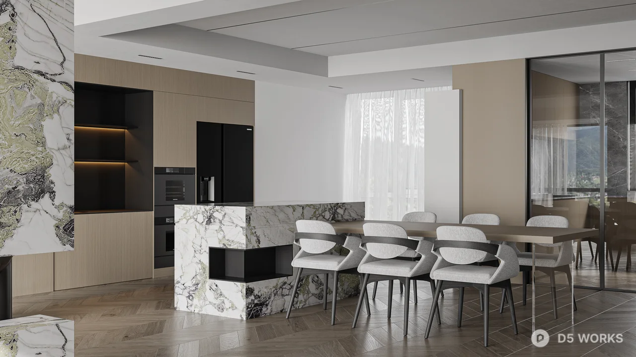Modern Minimalist Living Dining Space 3d model thumbnail 7