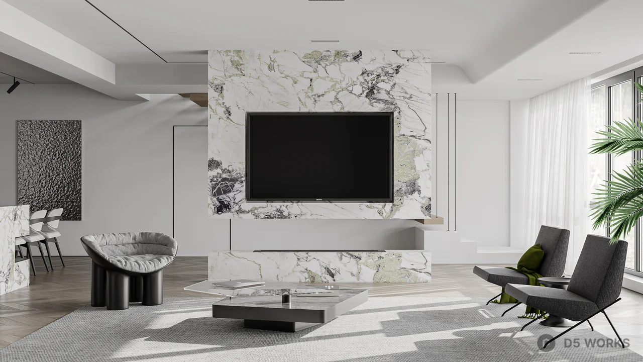 Modern Minimalist Living Dining Space 3d model thumbnail 5