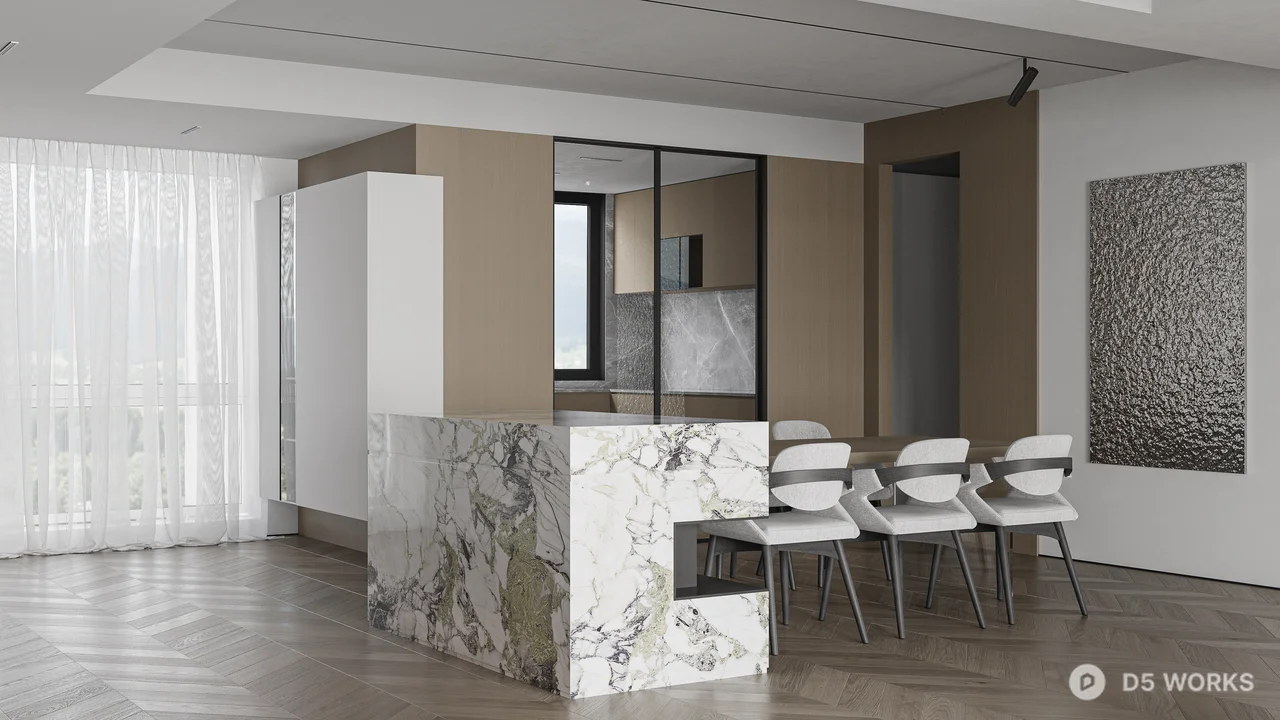 Modern Minimalist Living Dining Space 3d model thumbnail 2