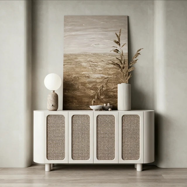 Modern Woven Rattan Decorative Cabinet Decor Set 3d model