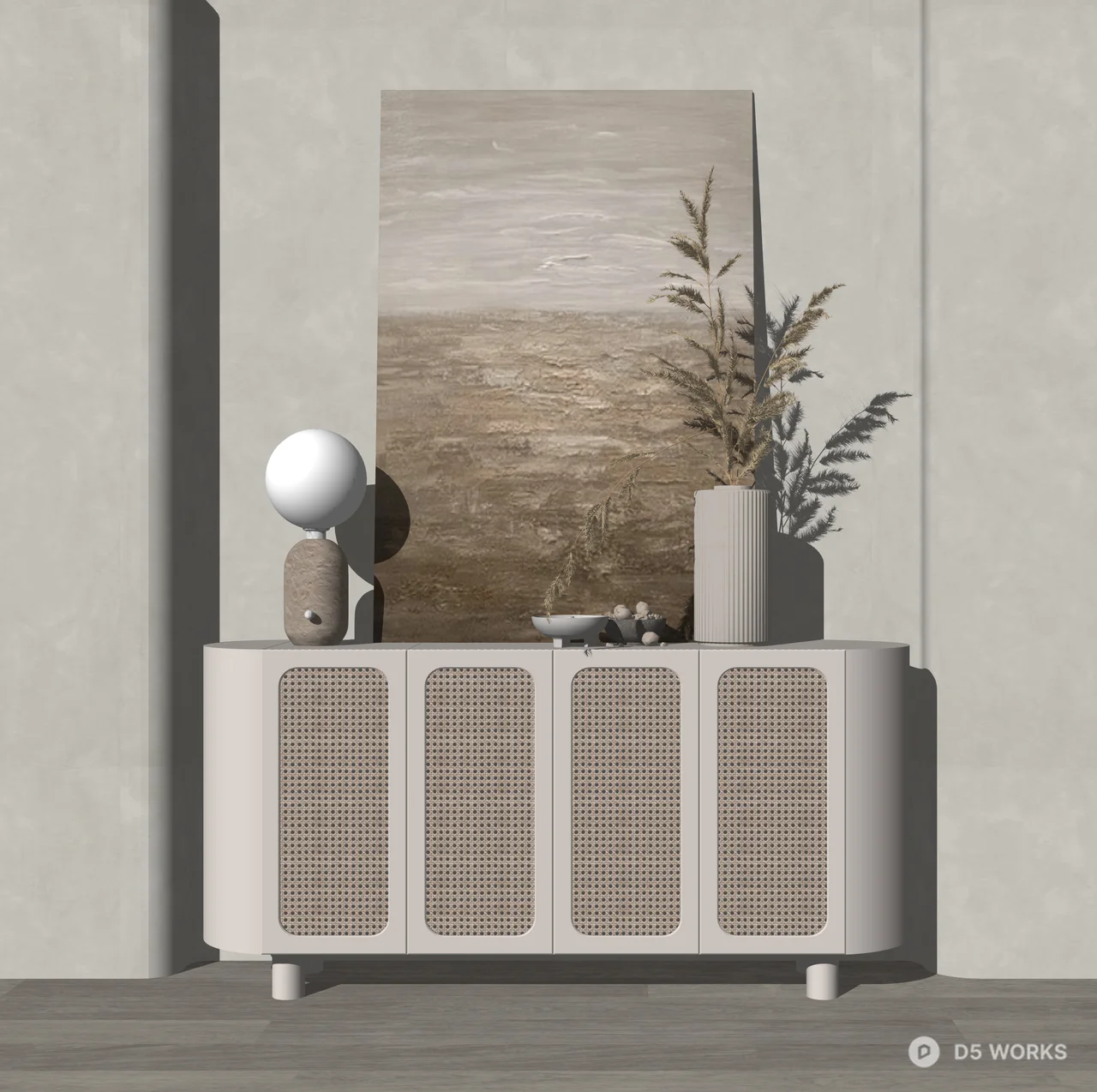 Modern Woven Rattan Decorative Cabinet Decor Set 3d model thumbnail 2