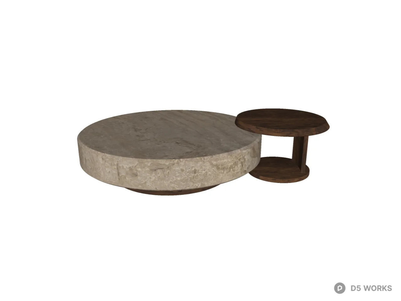 Modern Travertine and Walnut Nesting Coffee Table Set 3d model thumbnail 2