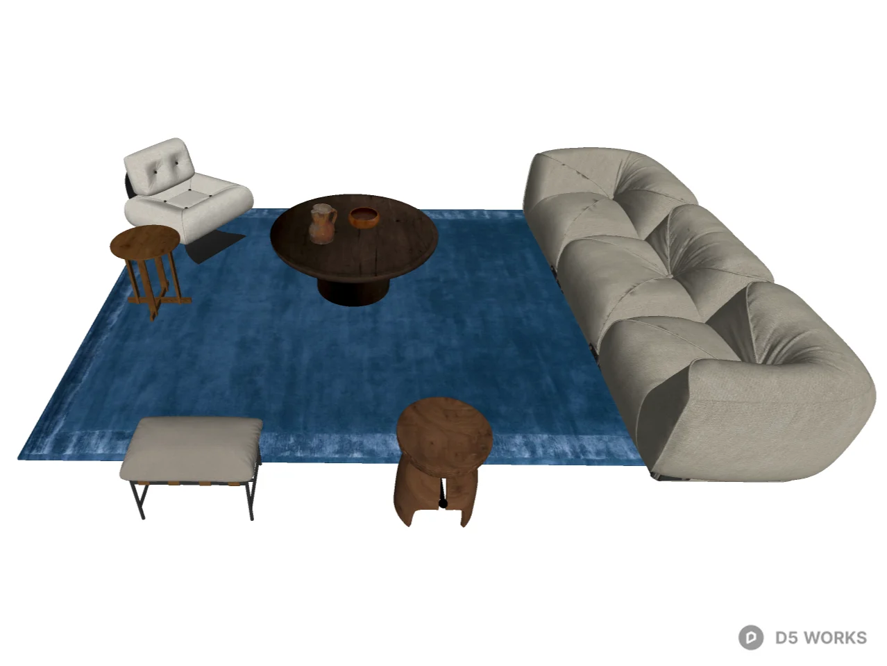 Mid-Century Modern Minimalist Living Room Furniture Set 3d model thumbnail 2