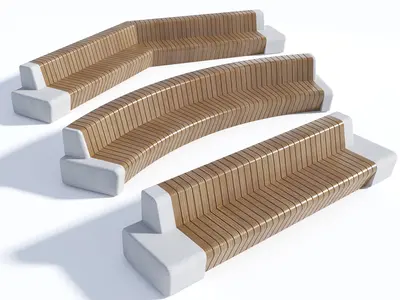 Curved Wooden Slats Bench 3d model