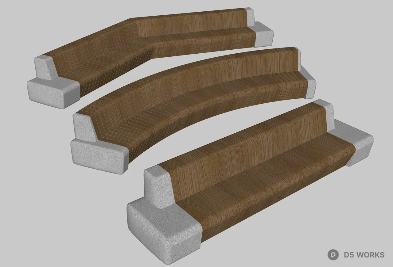 Curved Wooden Slats Bench 3d model thumbnail 2