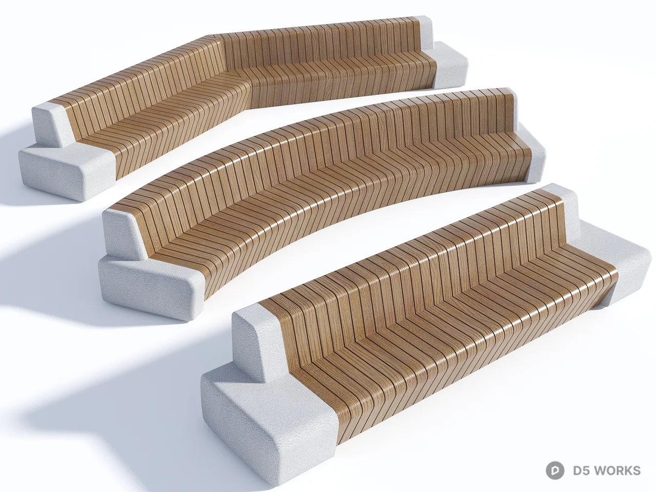 Curved Wooden Slats Bench 3d model - Image 1