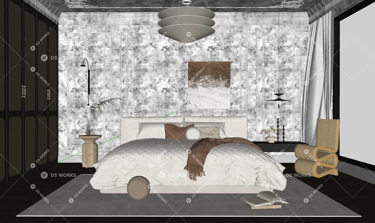 Creamy Home Bedroom 3d model thumbnail 2