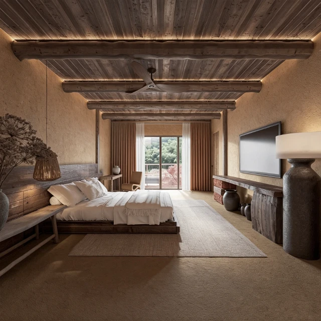 Rustic Wabi-Sabi Interior Bedroom Scene 3d model
