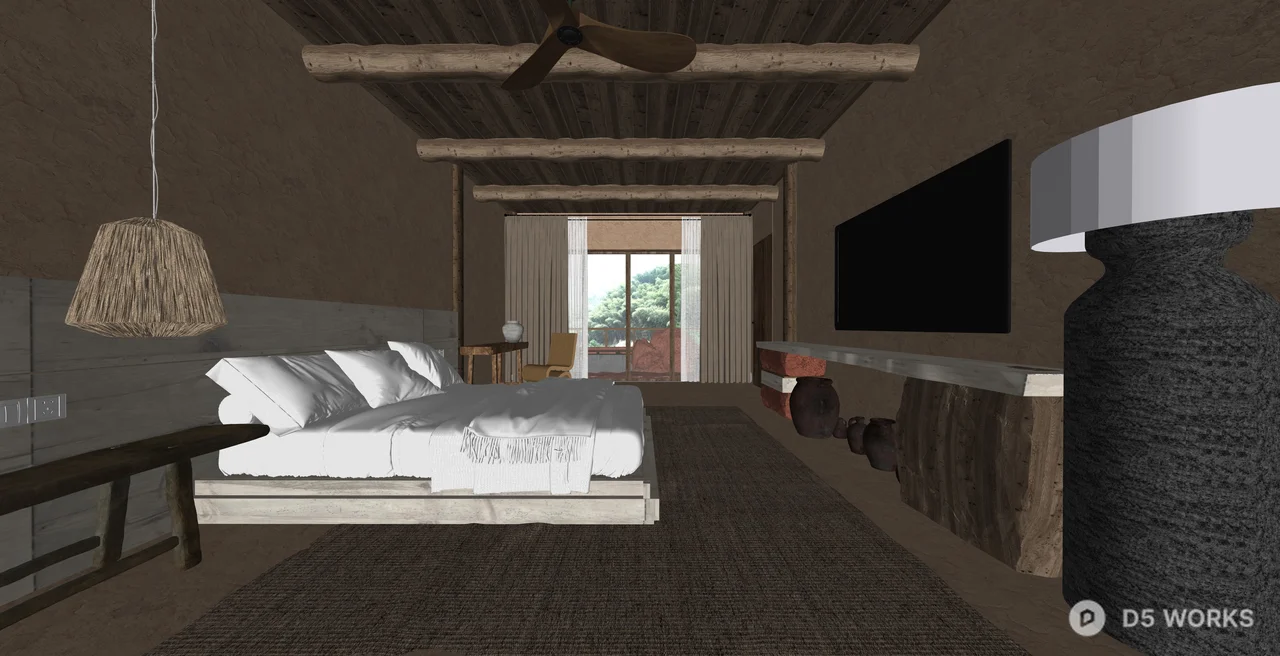 Rustic Wabi-Sabi Interior Bedroom Scene 3d model thumbnail 2