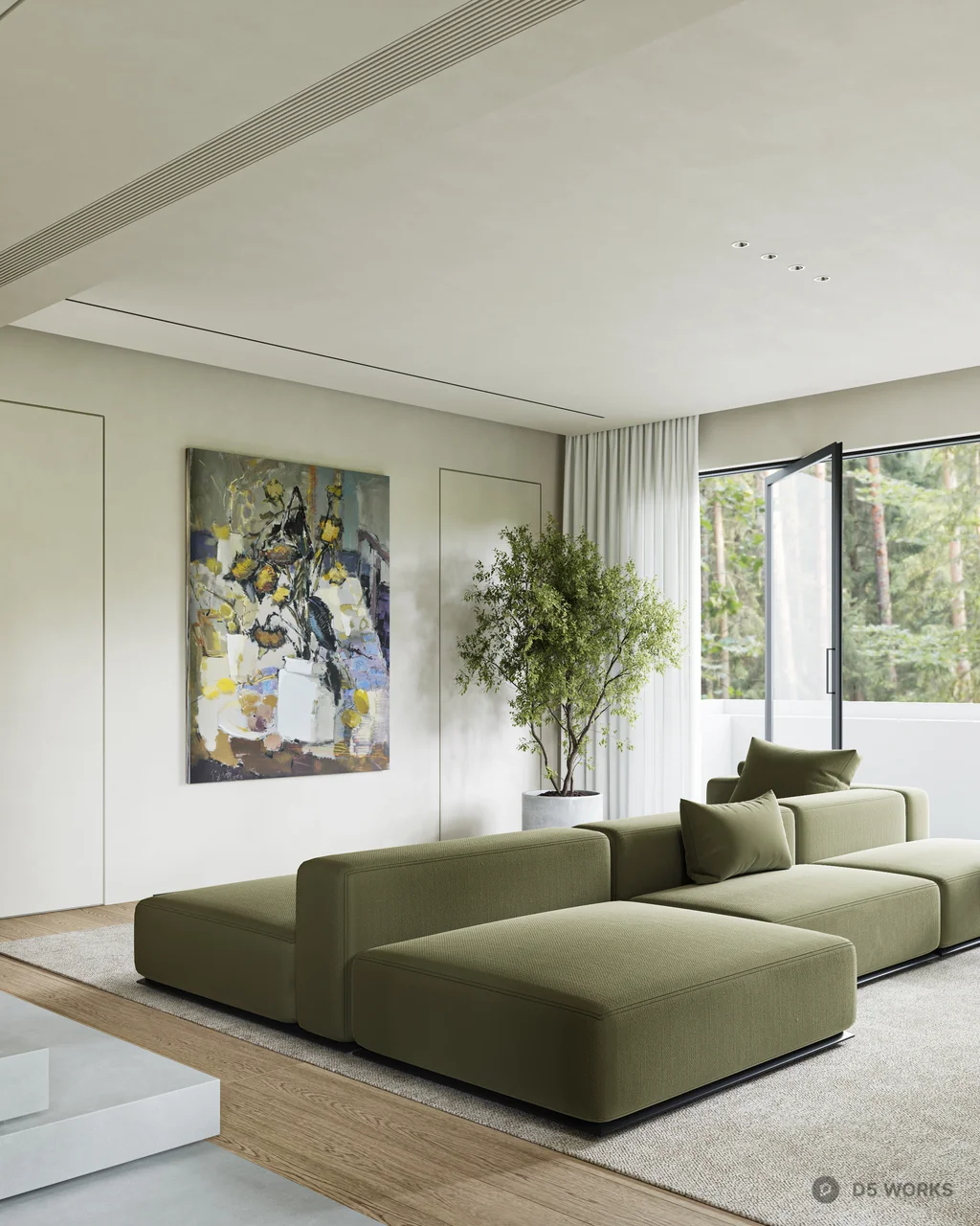Minimalist Living Dining Space with Green Sofa 3d model thumbnail 8
