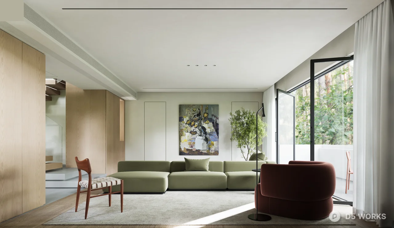 Minimalist Living Dining Space with Green Sofa 3d model thumbnail 10