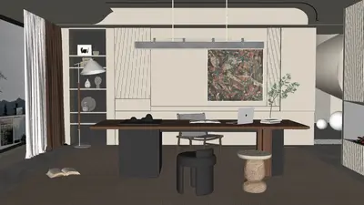 Minimalist Study Room With Integrated Storage And Natural Light 3d model