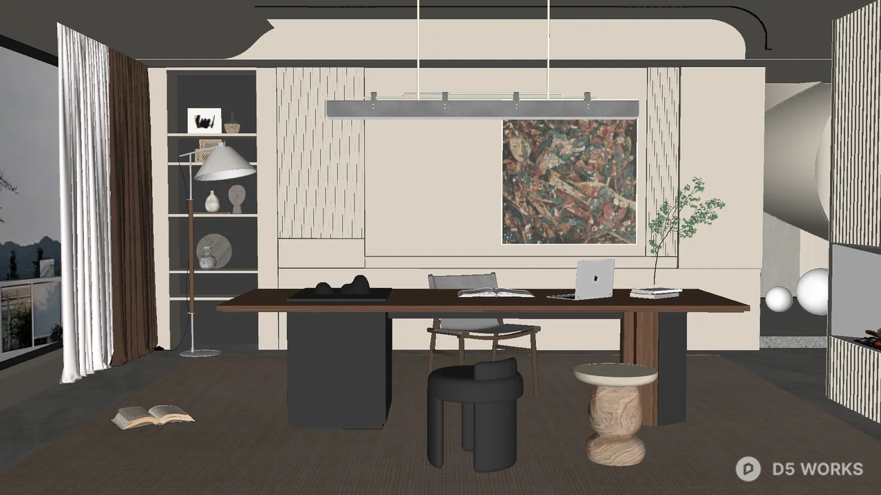 Minimalist Study Room With Integrated Storage And Natural Light 3d model - Image 1