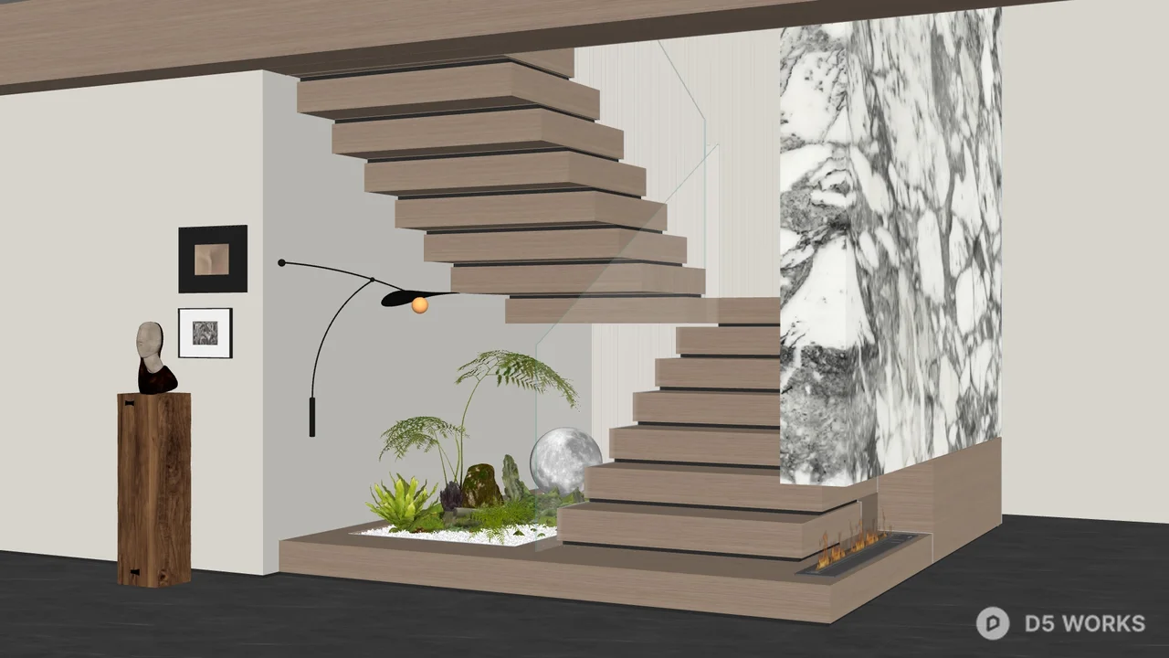 Modern Staircase Space with Minimalist Decor 3d model - Image 1