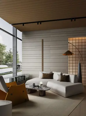 Modern Minimalist Living Room Lounge Area 3d model