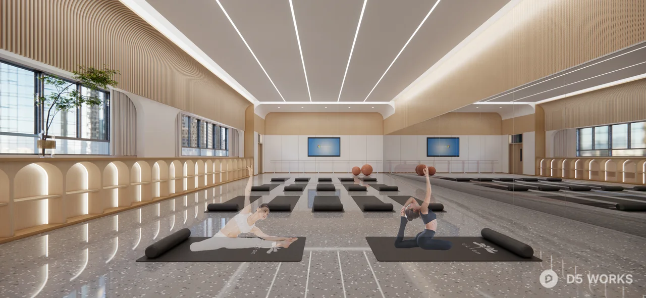 Minimalist Yoga Studio with Mat Rows 3d model thumbnail 2