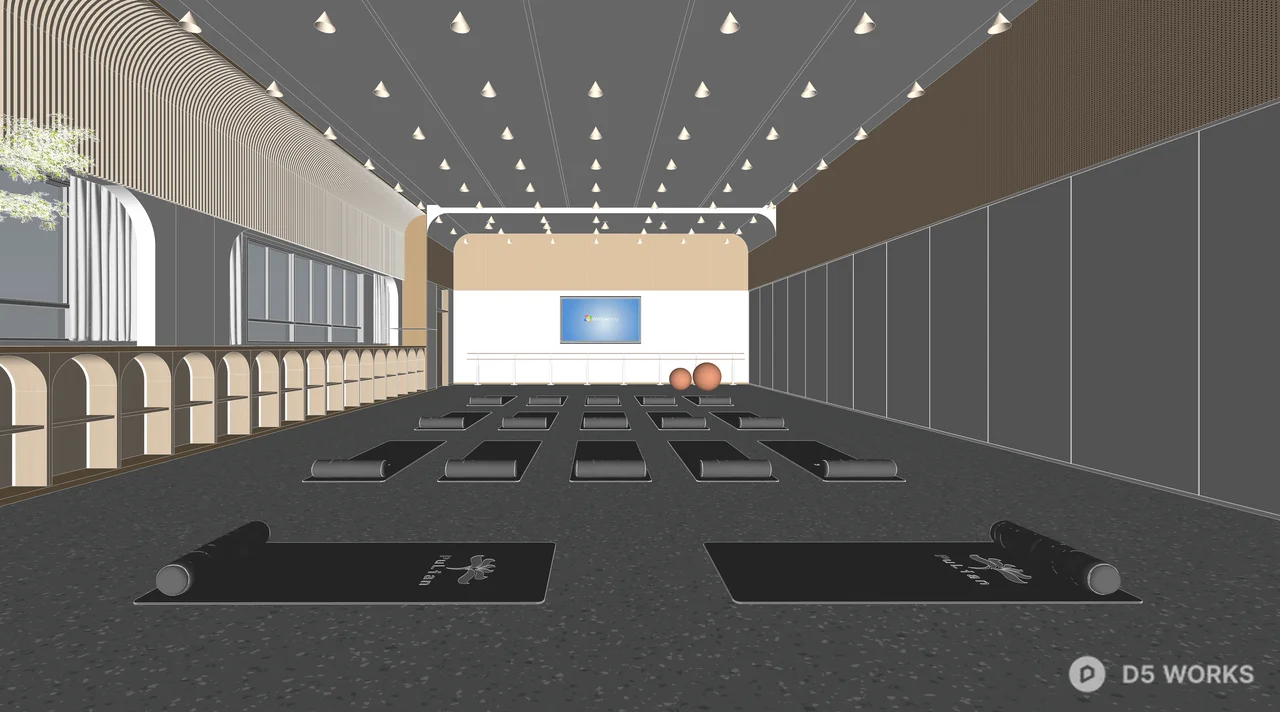 Minimalist Yoga Studio with Mat Rows 3d model thumbnail 3
