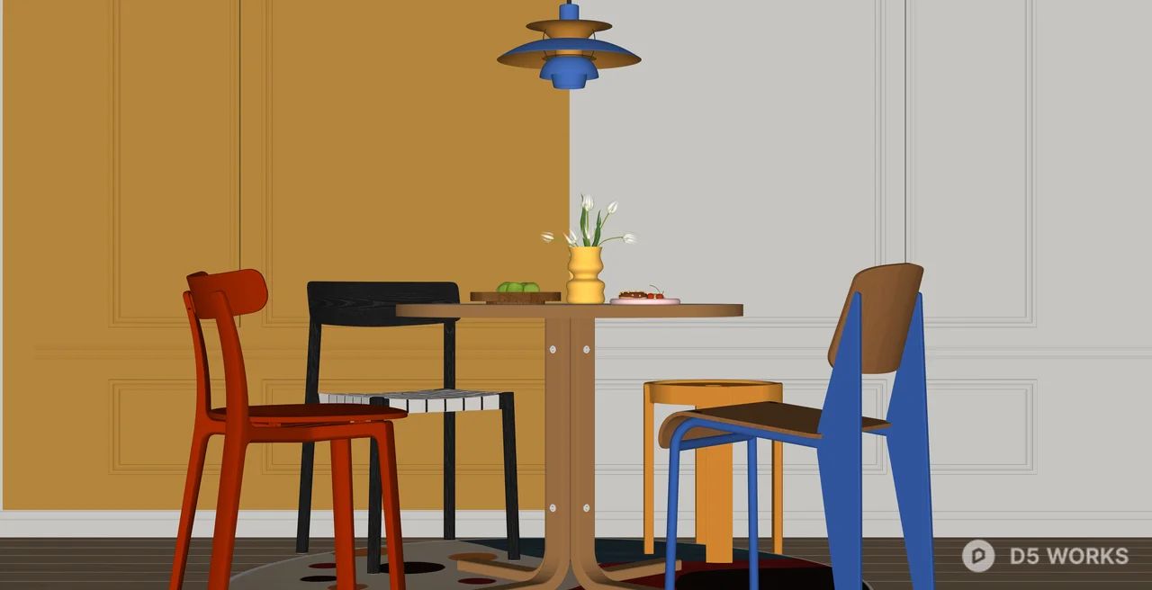 Eclectic Mid-Century Modern Dining Set 3d model thumbnail 2