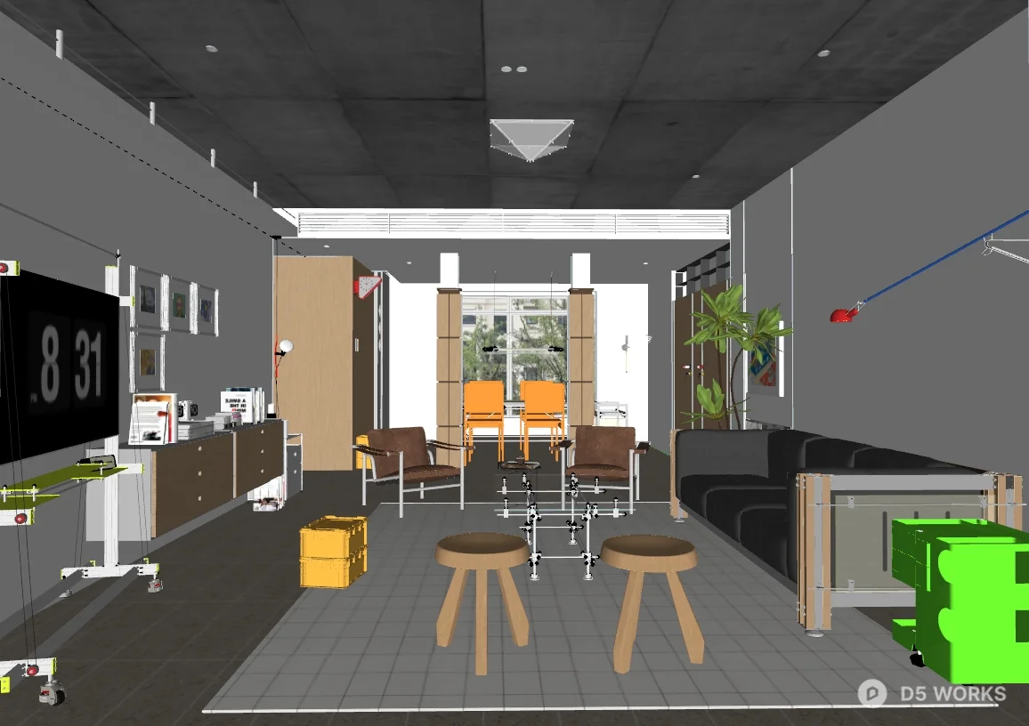 Industrial Eclectic Open Living Room 3d model thumbnail 2