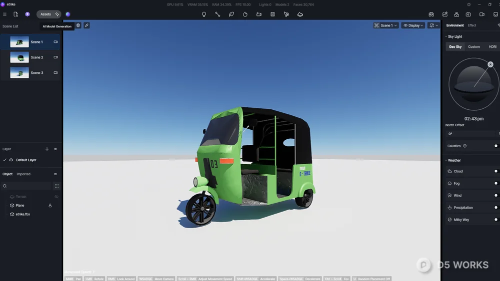 Green Three Wheeler 3d model thumbnail 6
