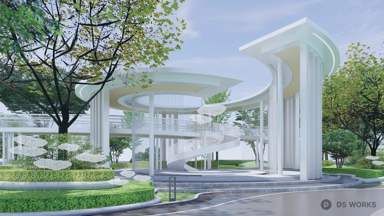 Free Urban Park With Curved Pathways And Green Spaces 3D Model .skp