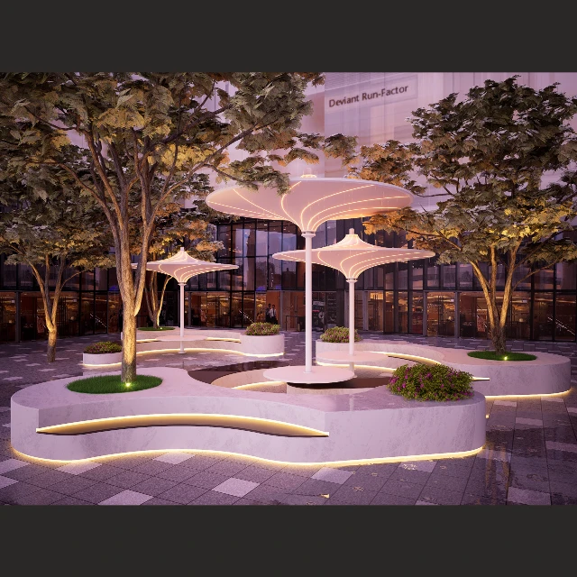 Modern Parametric Urban Plaza Seating and Umbrellas 3d model