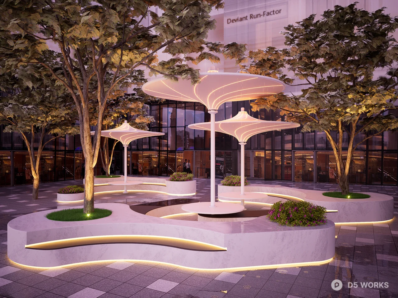 Modern Parametric Urban Plaza Seating and Umbrellas 3d model - Image 1