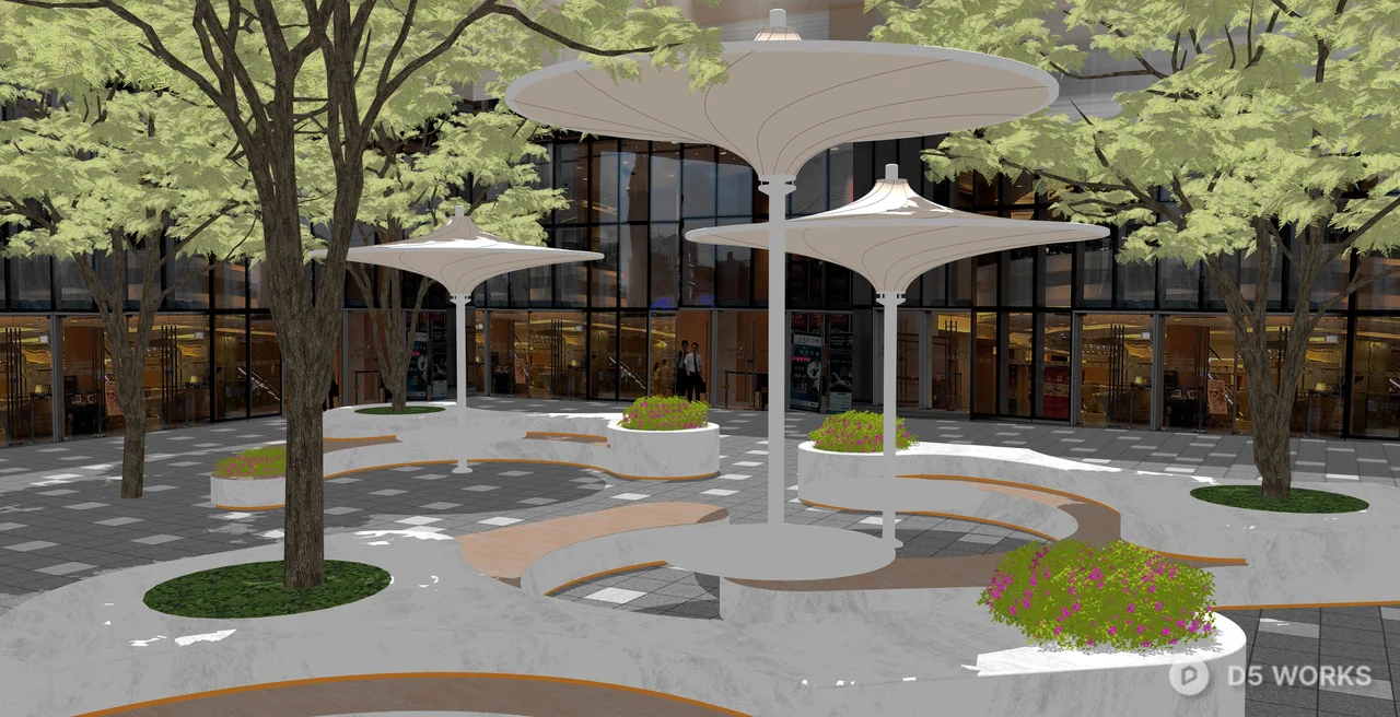 Modern Parametric Urban Plaza Seating and Umbrellas 3d model thumbnail 2