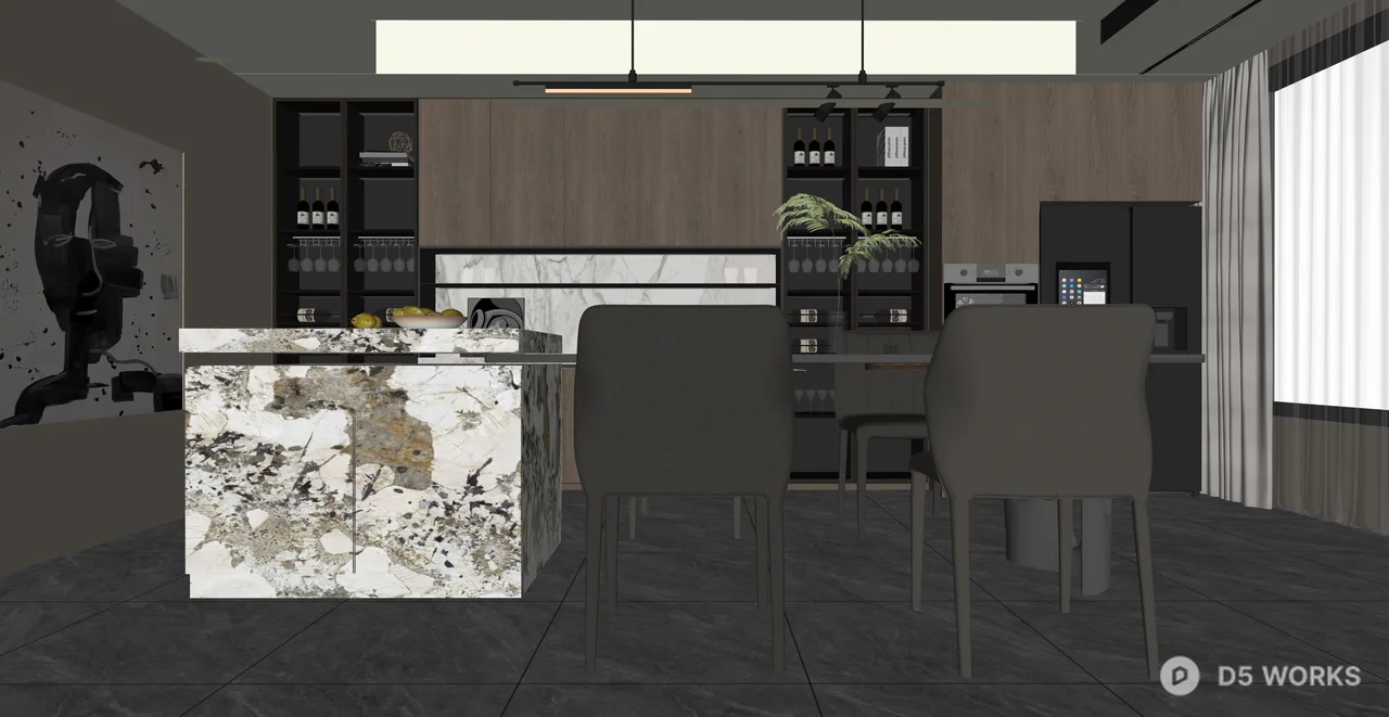 Modern Luxury Kitchen with Marble Island and Wood Cabinetry 3d model thumbnail 2