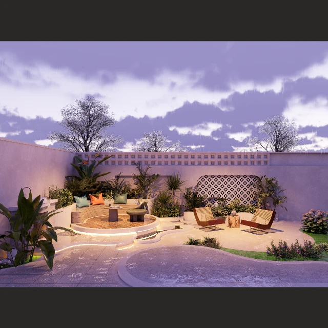 Modern Mediterranean Outdoor Courtyard Garden 3d model