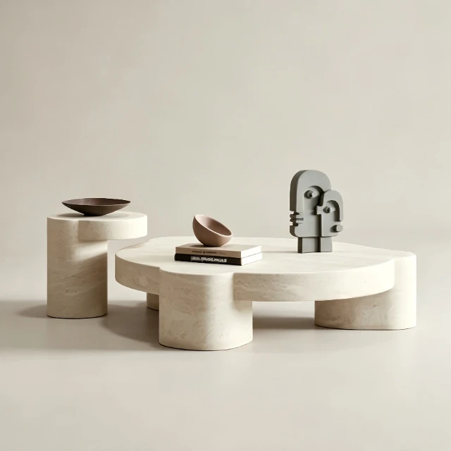 Organic Travertine Coffee Table and Side Table Set 3d model