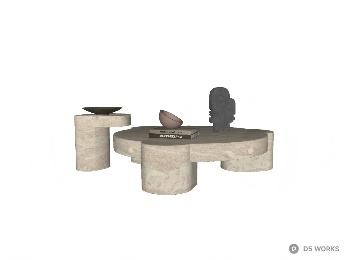 Organic Travertine Coffee Table and Side Table Set 3d model thumbnail 2