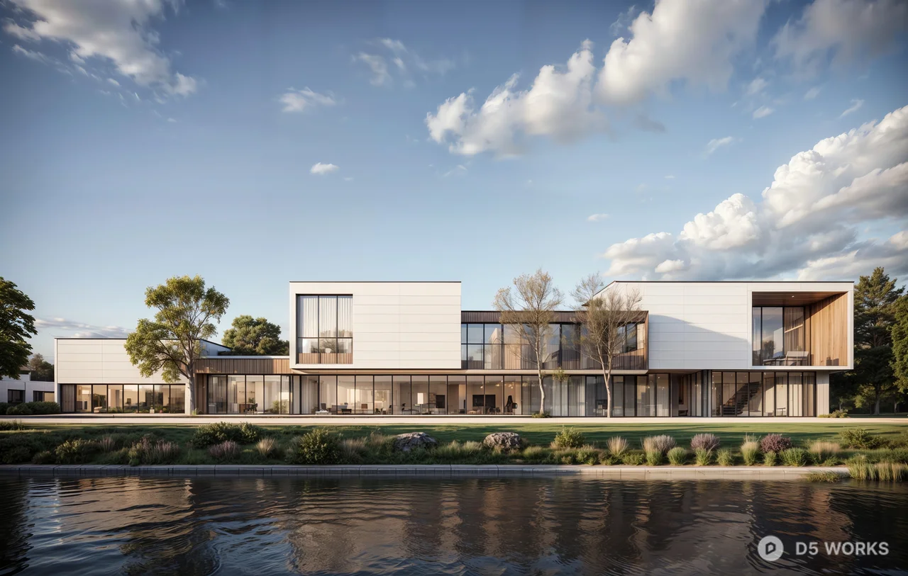 Modern Lakeside Villa Architecture 3d model - Image 1