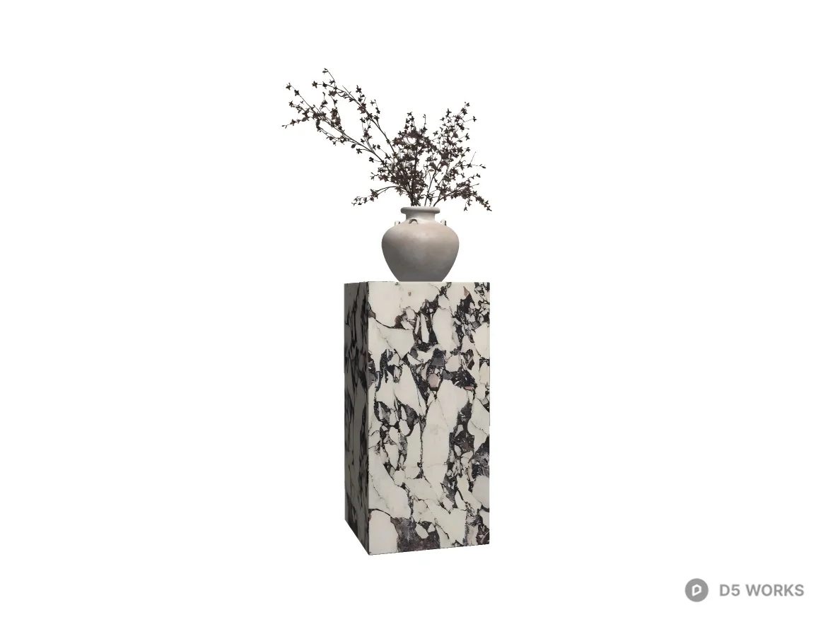 Minimalist Marble Plinth with Ceramic Vase and Foliage 3d model thumbnail 2