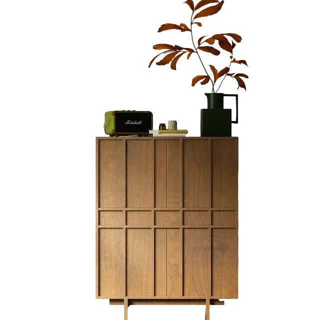 Mid-Century Modern Oak Sideboard with Decor 3d model
