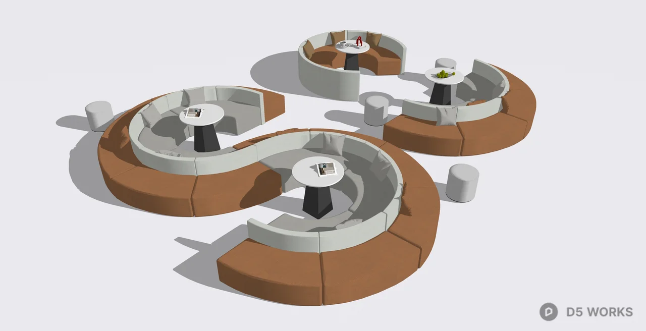 Modern Curved Modular Office Lounge Seating 3d model thumbnail 2