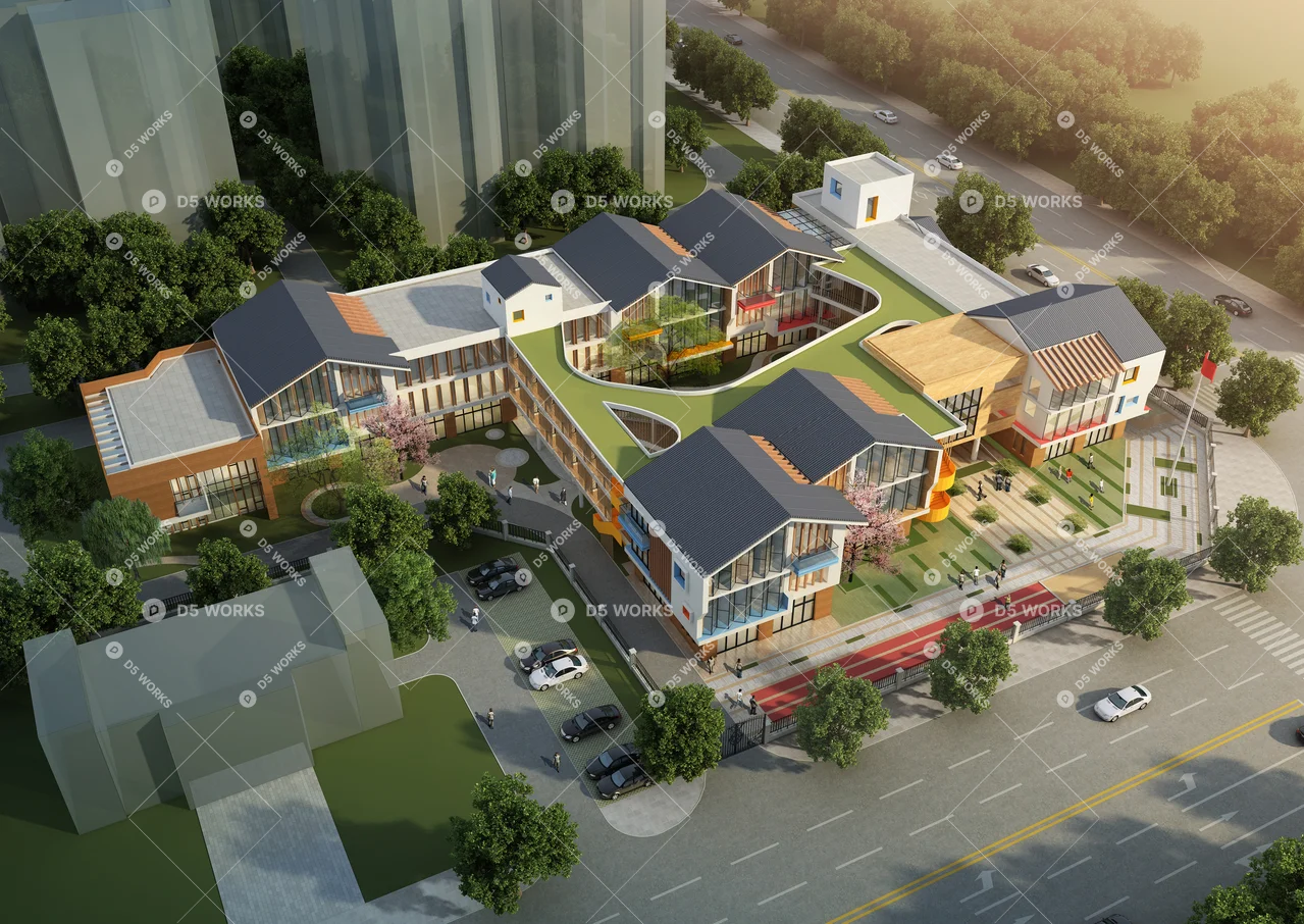 Kindergarten Building 3d model thumbnail 4