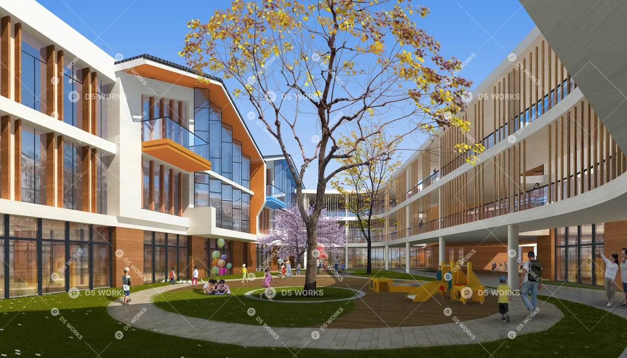 Kindergarten Building 3d model thumbnail 5