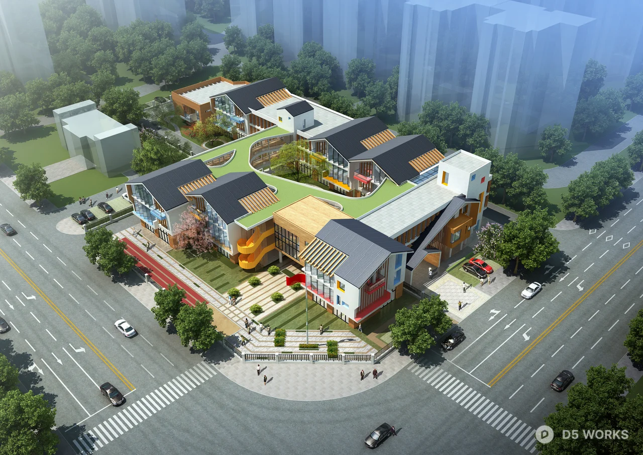 Modern Kindergarten Building Exterior 3d model thumbnail 3