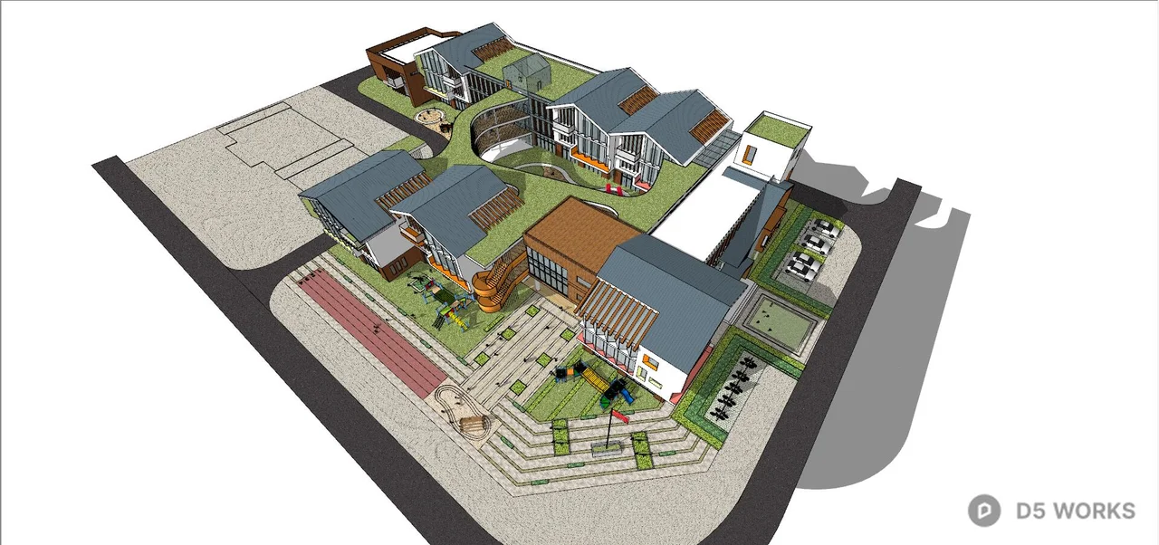 Modern Kindergarten Building Exterior 3d model thumbnail 2