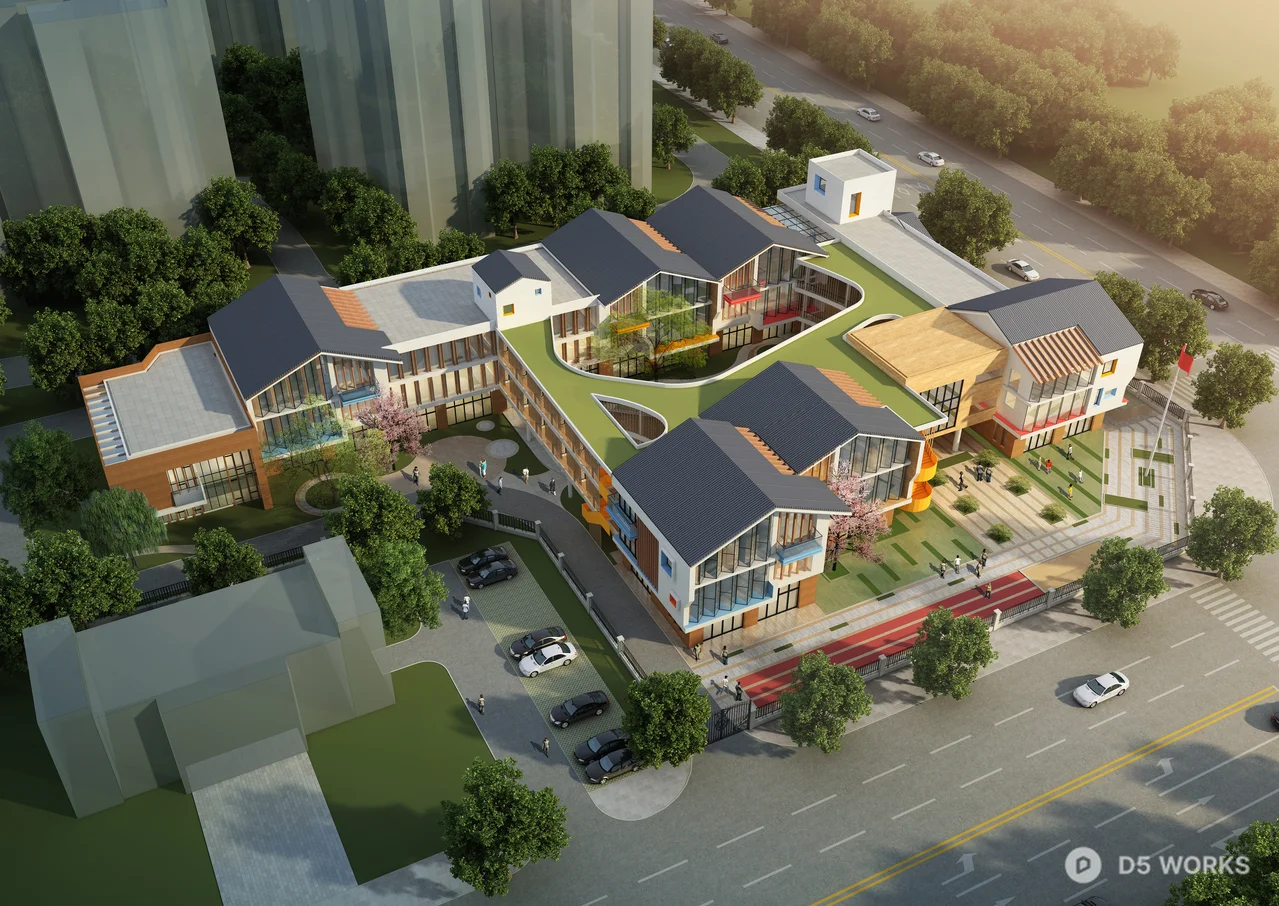 Modern Kindergarten Building Exterior 3d model thumbnail 4