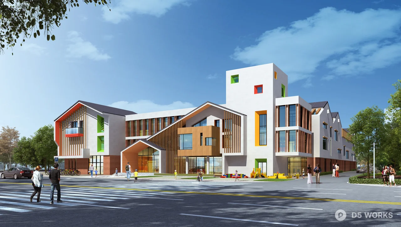 Modern Kindergarten Building Exterior 3d model - Image 1
