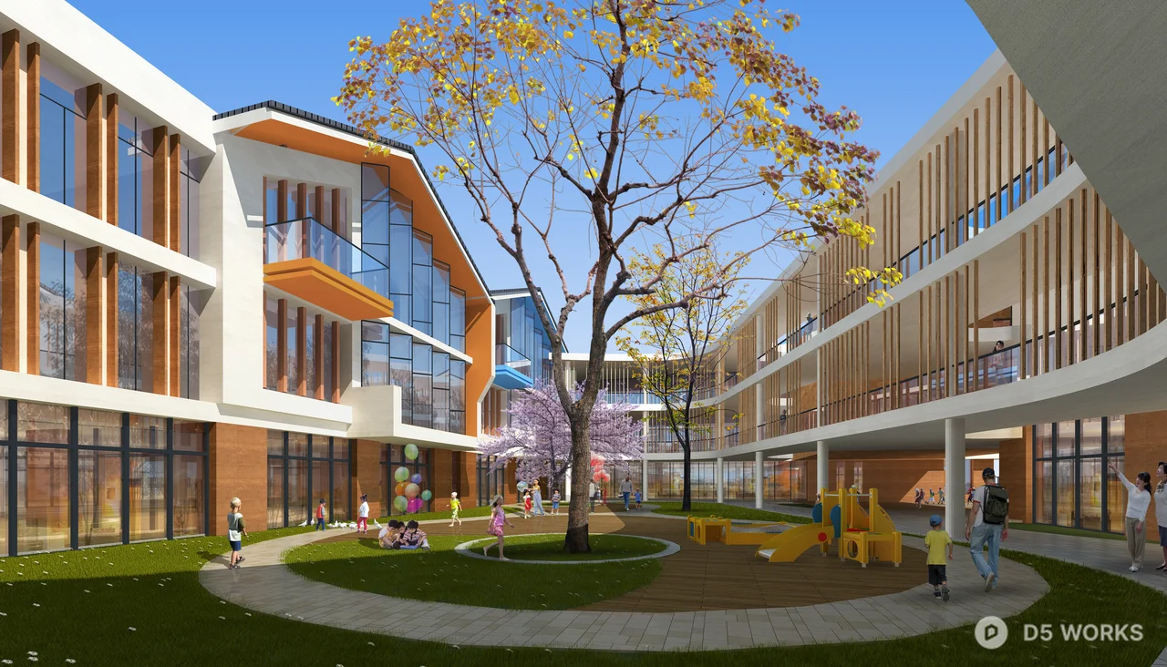 Modern Kindergarten Building Exterior 3d model thumbnail 5
