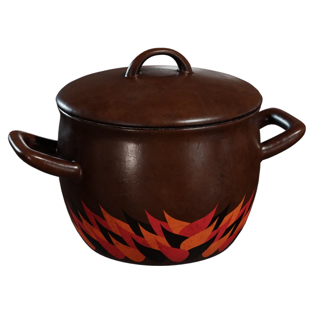 Rustic Ceramic Cooking Pot with Flame Pattern 3d model