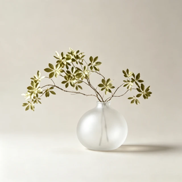 Minimalist Glass Vase with Green Foliage Branches 3d model