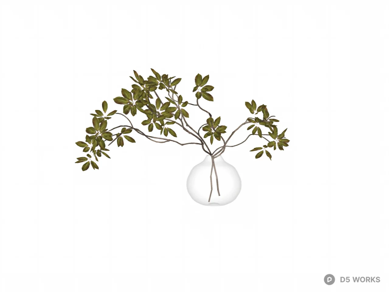 Minimalist Glass Vase with Green Foliage Branches 3d model thumbnail 2