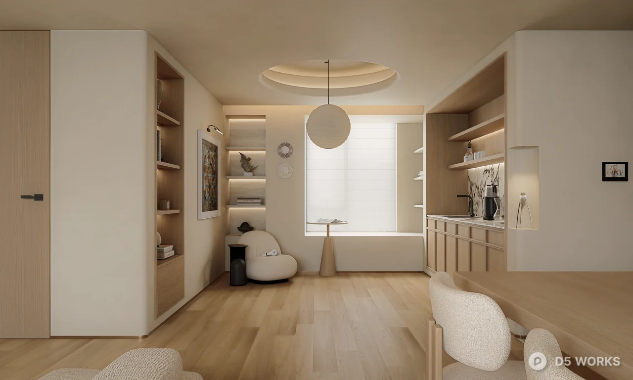 Minimalist Living Dining Space 3d model thumbnail 3