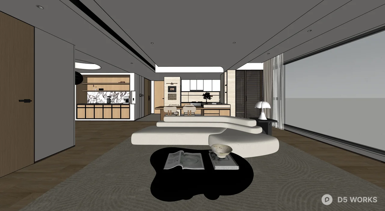 Minimalist Living Dining Space 3d model thumbnail 5